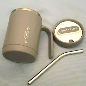 INSULATED OFFICE COFFEE CUP WITH METAL STRAW